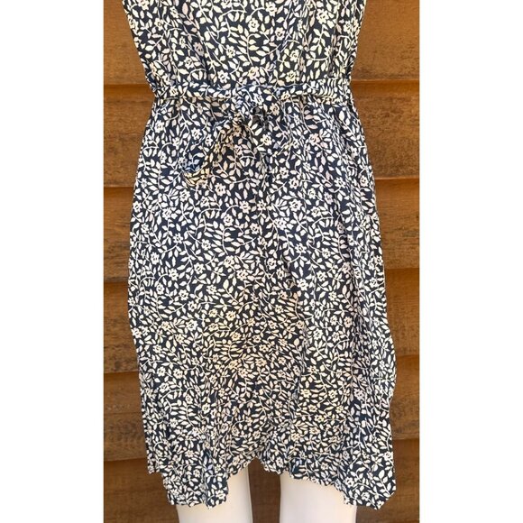 Handmade Black & White Floral Sleeveless Sun Dress W/ Waist Tie Lightweight Medi - Picture 4 of 7